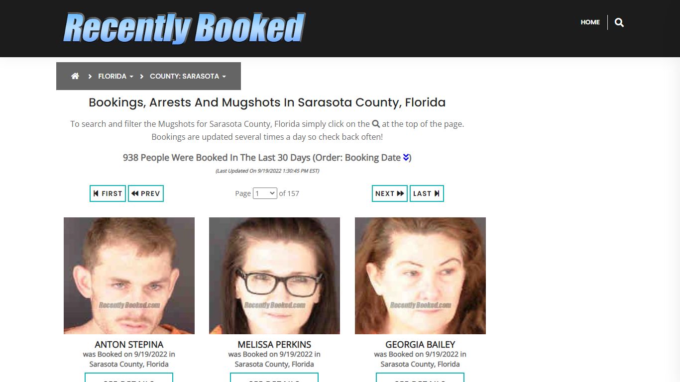 Bookings, Arrests and Mugshots in Sarasota County, Florida