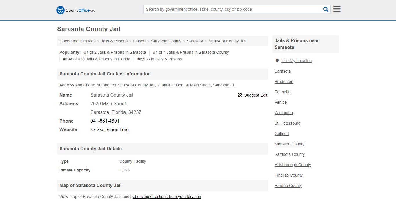 Sarasota County Jail - Sarasota, FL (Address and Phone) - County Office